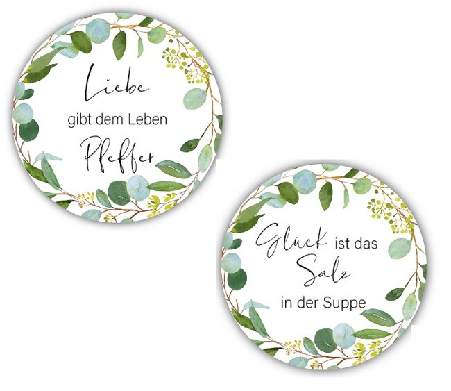 Aufkleber Set &quot;Salz &amp; Pfeffer&quot; Botanical 80 Stk. &Oslash; 30 mm