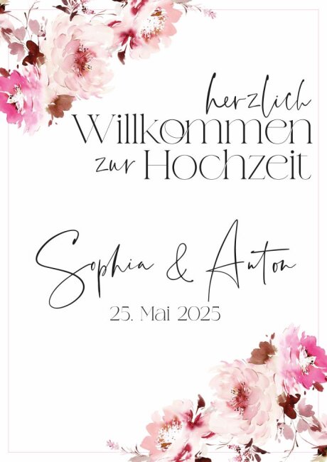 Blumen-Hochzeitsposter Pink DIN A2 hoch