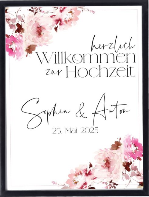 Blumen-Hochzeitsposter Pink DIN A2 hoch
