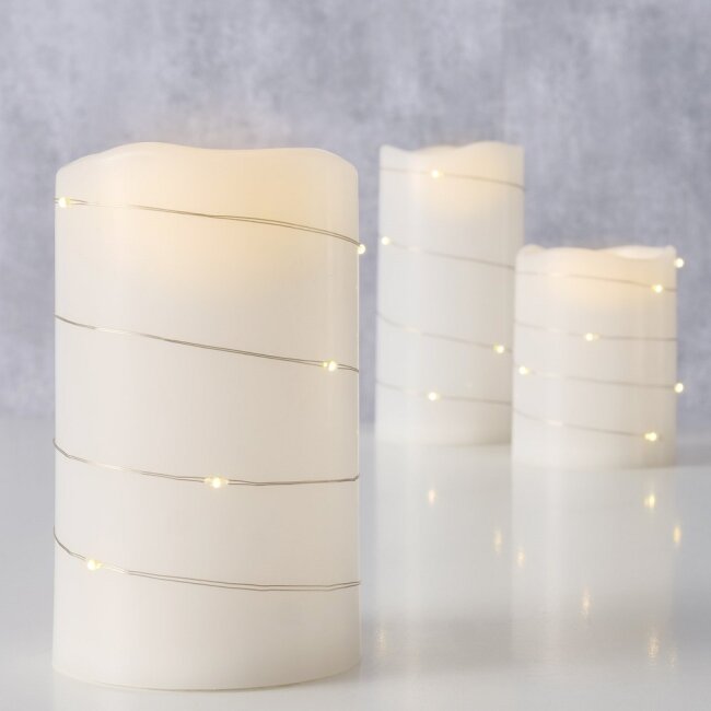 LED-Stumpenkerzen 3er-Set mit Lichterkette