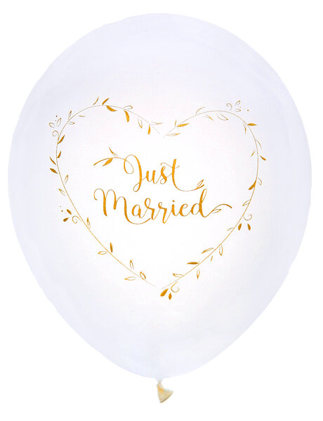 Luftballons JUST MARRIED weiss-gold 8 Stk.