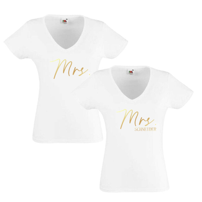 Partner T-Shirts Mrs. &amp; Mrs. mit Namen