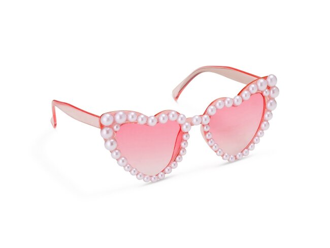 Retro Herzbrille mit Perlen rosa