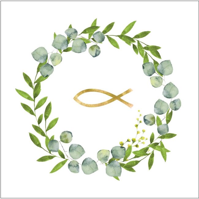 Servietten Eukalyptus + Fisch Kommunion, Konfirmation, Taufe, 20 Stk.