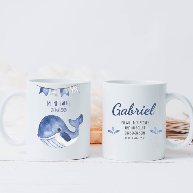 Tasse Meine Taufe Wal personalisiert