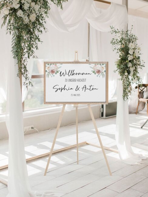 Willkommensposter Hochzeit mit Floralen Elementen DIN A2, personalisiert