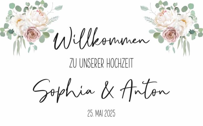 Willkommensposter Hochzeit mit Floralen Elementen DIN A2, personalisiert