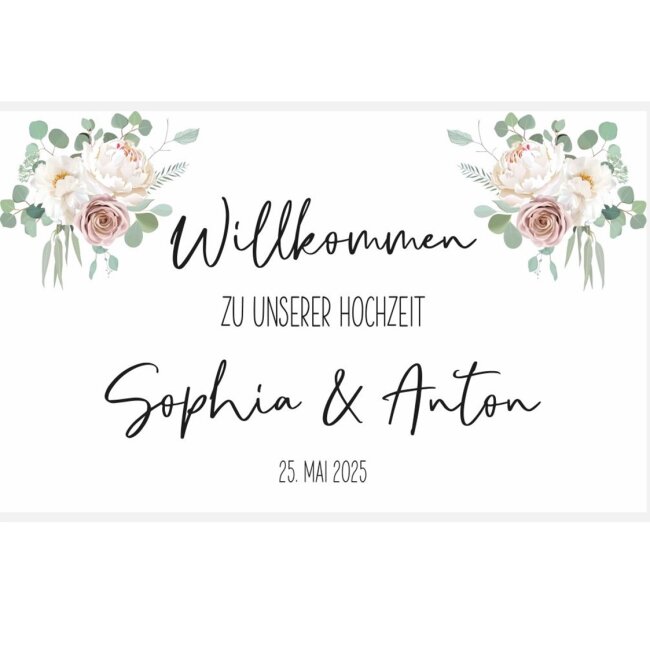 Willkommensposter Hochzeit mit Floralen Elementen DIN A2, personalisiert