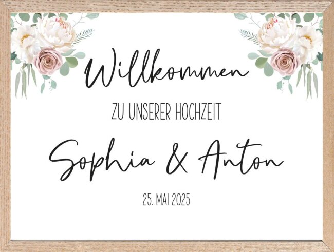 Willkommensposter Hochzeit mit Floralen Elementen DIN A2, personalisiert