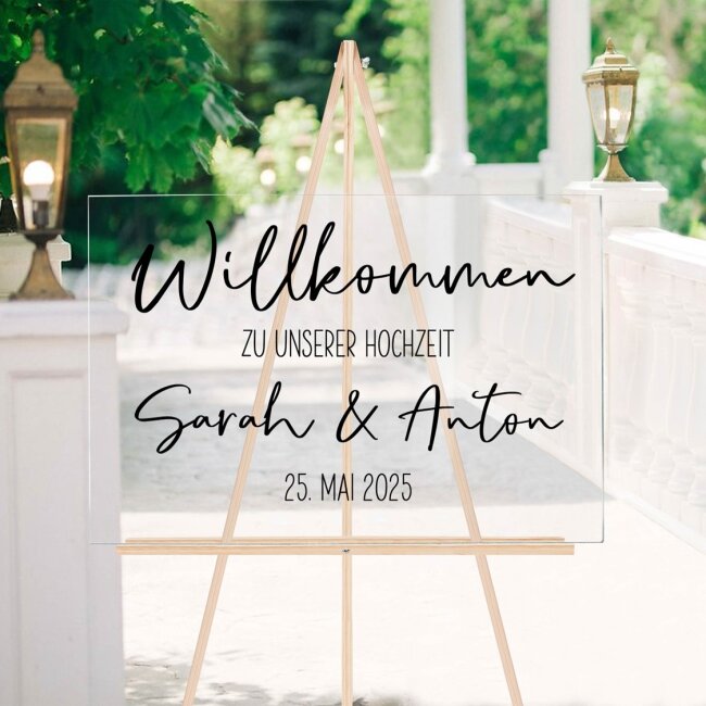 Willkommensschild Hochzeit personalisiert aus Acryl