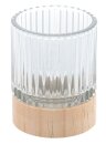 Windlicht aus Glas transparent mit Holzsockel