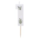 Zahlenkerze 1 Botanical wei&szlig; gr&uuml;n