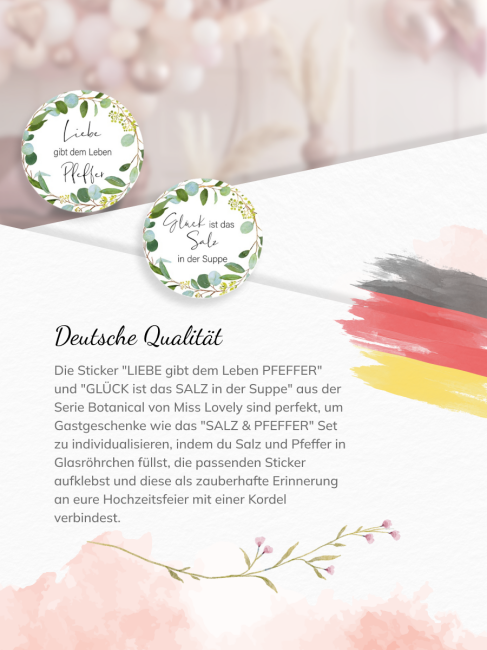 Aufkleber Set &quot;Salz &amp; Pfeffer&quot; Botanical 80 Stk. &Oslash; 30 mm