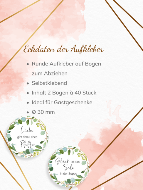 Aufkleber Set &quot;Salz &amp; Pfeffer&quot; Botanical 80 Stk. &Oslash; 30 mm