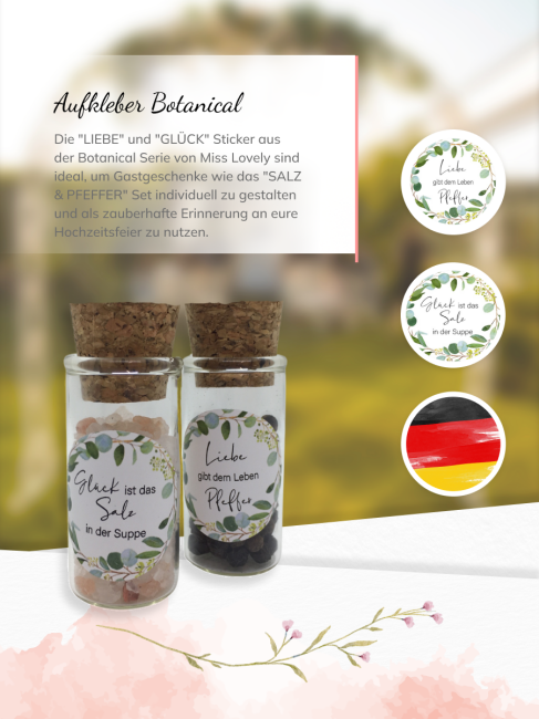 Aufkleber Set &quot;Salz &amp; Pfeffer&quot; Botanical 80 Stk. &Oslash; 30 mm