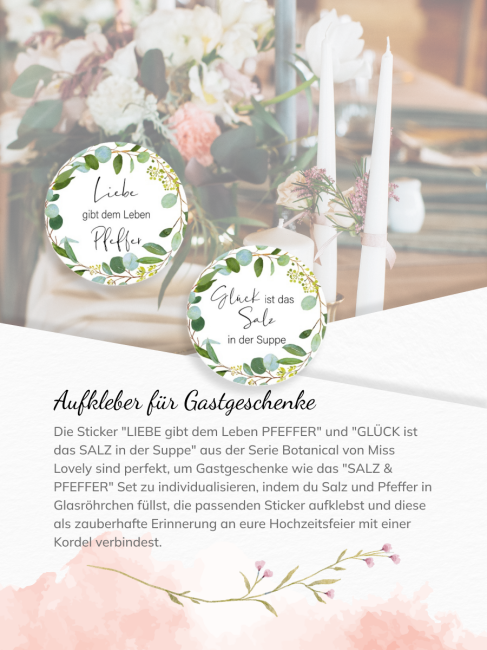 Aufkleber Set &quot;Salz &amp; Pfeffer&quot; Botanical 80 Stk. &Oslash; 30 mm
