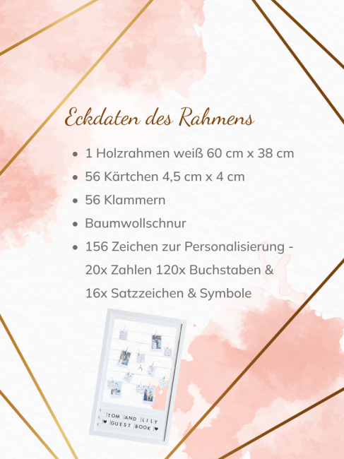 G&auml;stebuch Fotoleine mit Rahmen weiss personalisierbar