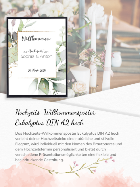 Hochzeitsdeko Poster Eukalyptus DIN A2 hoch