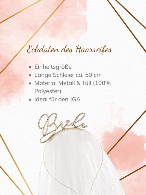 JGA Haarreif Bride mit Schleier gold