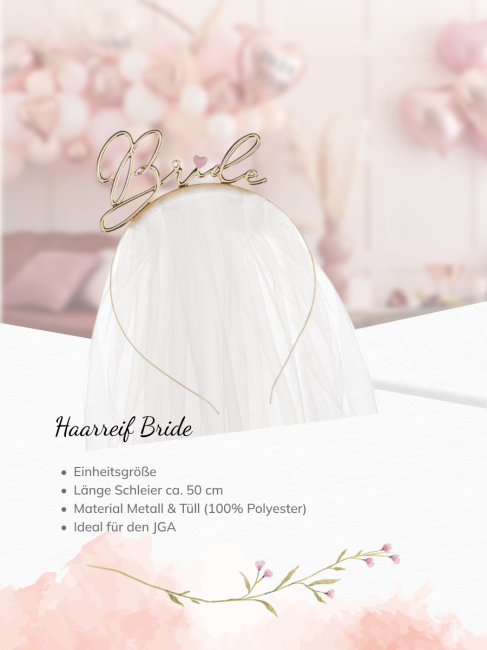 JGA Haarreif Bride mit Schleier gold