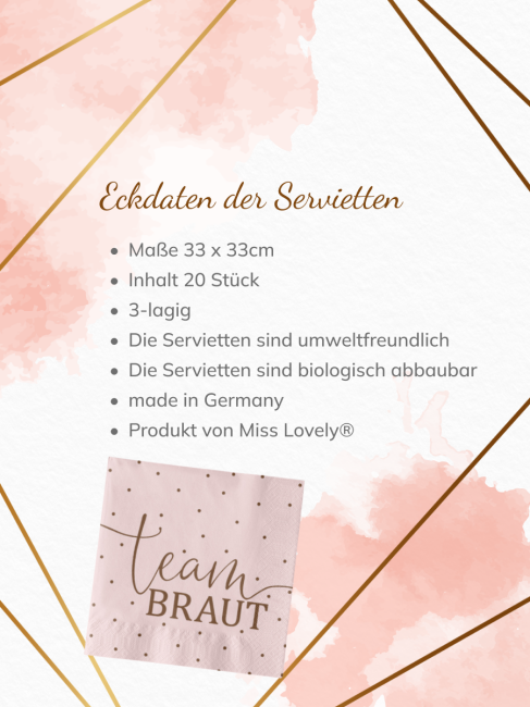 JGA Servietten Team Bride rosegold