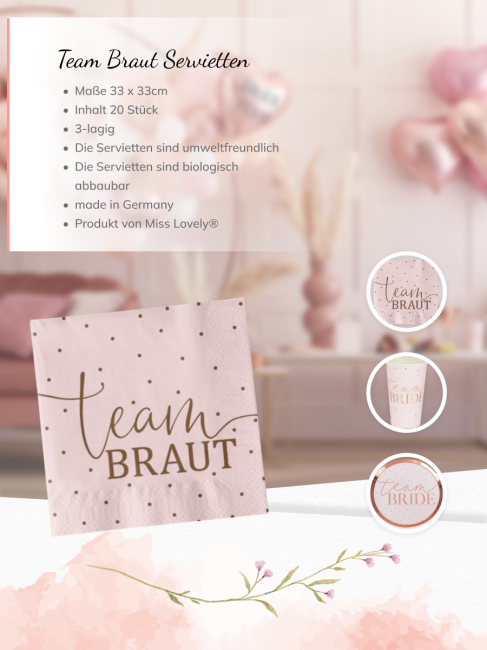 JGA Servietten Team Bride rosegold