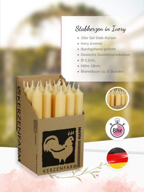 Stabkerzen elfenbein 10 St&uuml;ck