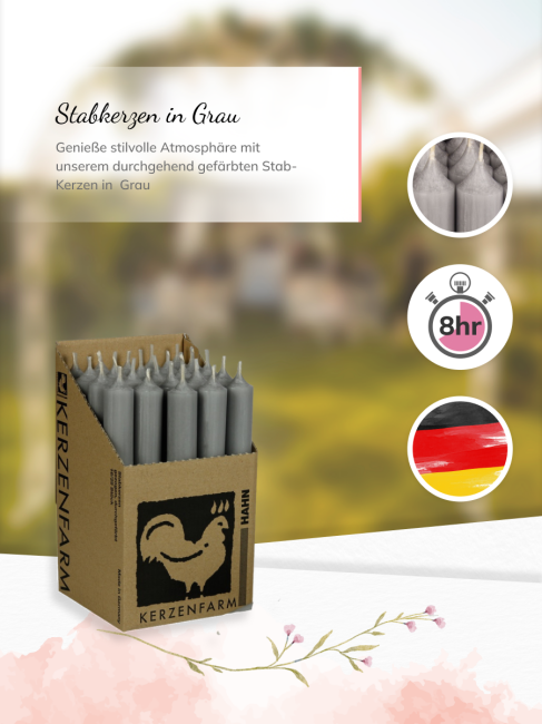 Stabkerzen grau 10 St&uuml;ck