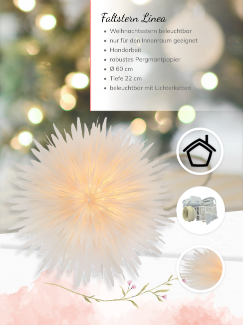 Weihnachtsstern Dahlia aus Pergamentpapier, Wei&szlig; &Oslash; 60cm, beleuchtbar