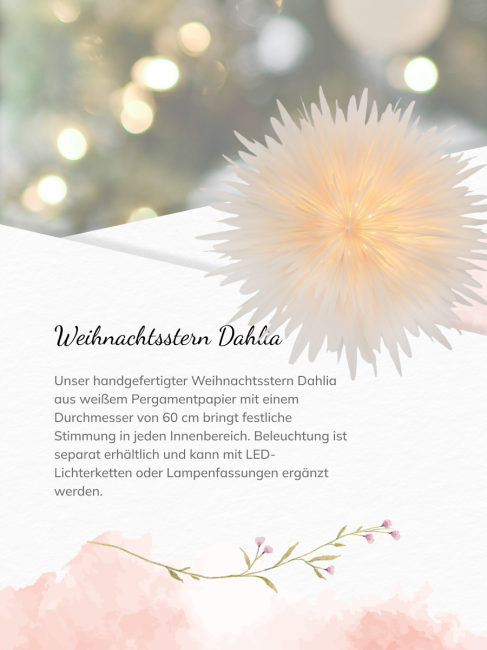Weihnachtsstern Dahlia aus Pergamentpapier, Wei&szlig; &Oslash; 60cm, beleuchtbar
