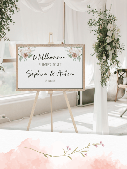 Willkommensposter Hochzeit mit Floralen Elementen DIN A2, personalisiert
