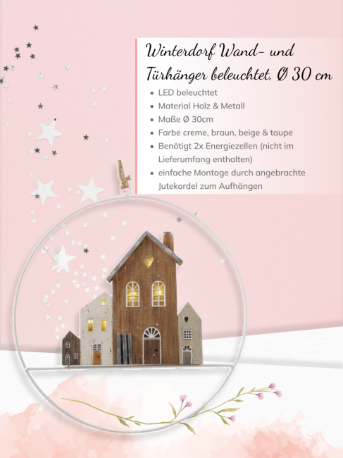 Winterdorf Wand- und T&uuml;rh&auml;nger LED-beleuchtet, &Oslash; 30 cm