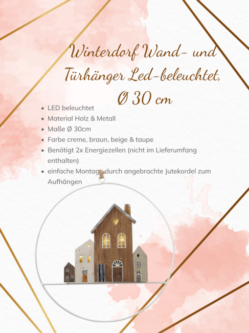 Winterdorf Wand- und T&uuml;rh&auml;nger LED-beleuchtet, &Oslash; 30 cm